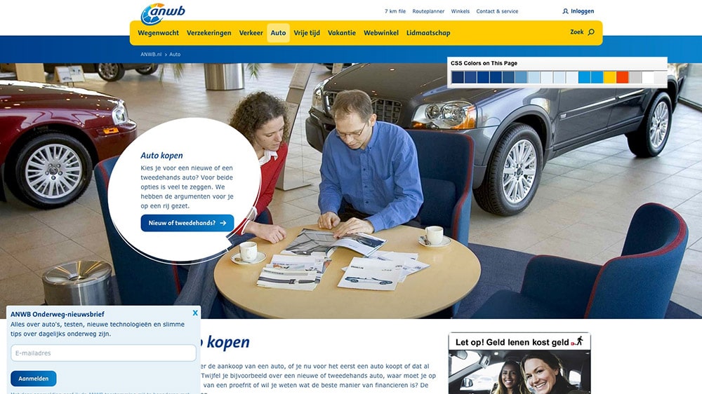 Kleurenschema voorbeeld ANWB website