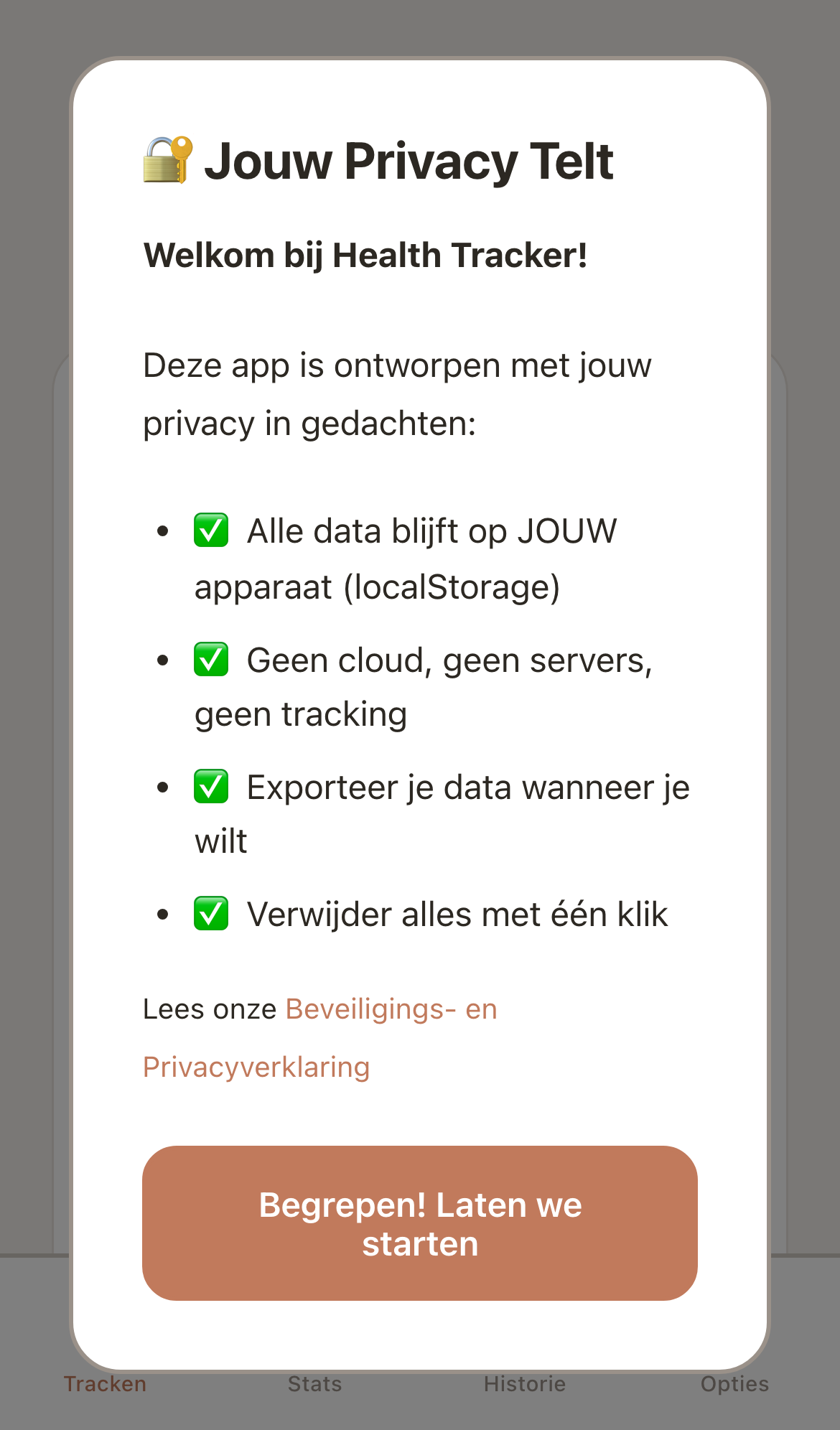 Privacy notice bij eerste gebruik